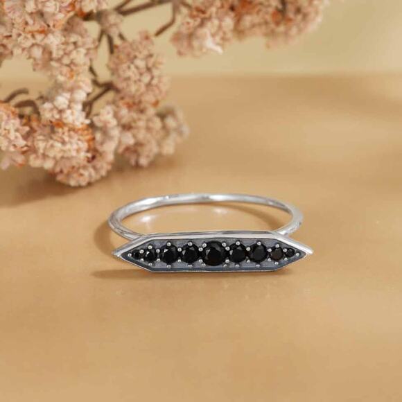 Artisan Sterling Silver Black Crystal Stacking Ring - Picture 2 of 5